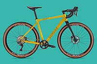 Gravelbike vor blauem Hintergrund.