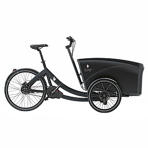 Cargobike Typenkunde. Lastendreirad mit schwarzer Transportbox.