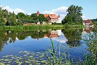 Landschaft, die sich im Wasser spiegelt