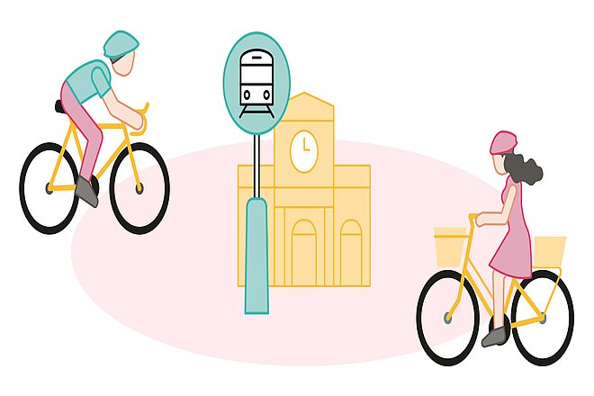 Zeichnung mit Velofahrer und Velofahrerin