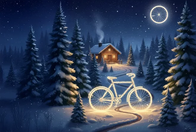 Illustration eines Fahrrads im Schnee.