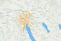 Screenshot einer Karte mit allen bisherigen Bewertungen des Zürcher Velovorzugsroutennetzes.