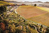 Bikeparks in der Schweiz. Luftaufnahme des Swiss Bike Park in Oberried.