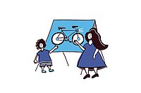 Zwei gezeichnete Figuren stehen vor einem Fahrrad