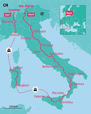 Mit dem Fahrrad rund um Italien. 