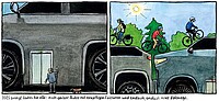 Comicstrip von Schlorian mit Autos und Fahrrädern.