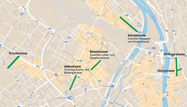 Karte autofreie Quartierstrassen Zürich Sommer 2021