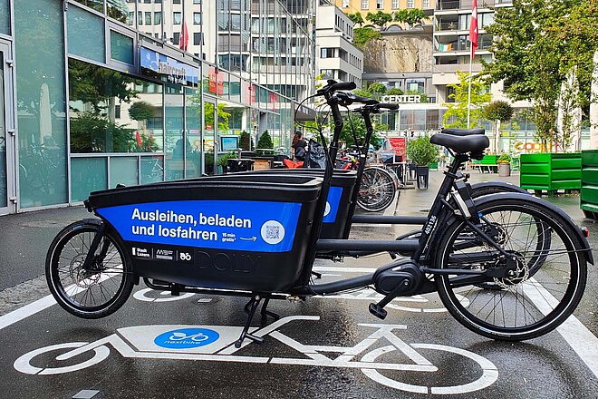 Ausleihen, beladen und losfahren: Fürs erste ist Schluss damit in Luzern. Die Nextbike-Lastenvelos müssen repariert werden. Lastenrad von Nextbike in Luzern.