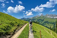 Ein Mann fährt mit dem Gravelbike auf einem Schotterweg.